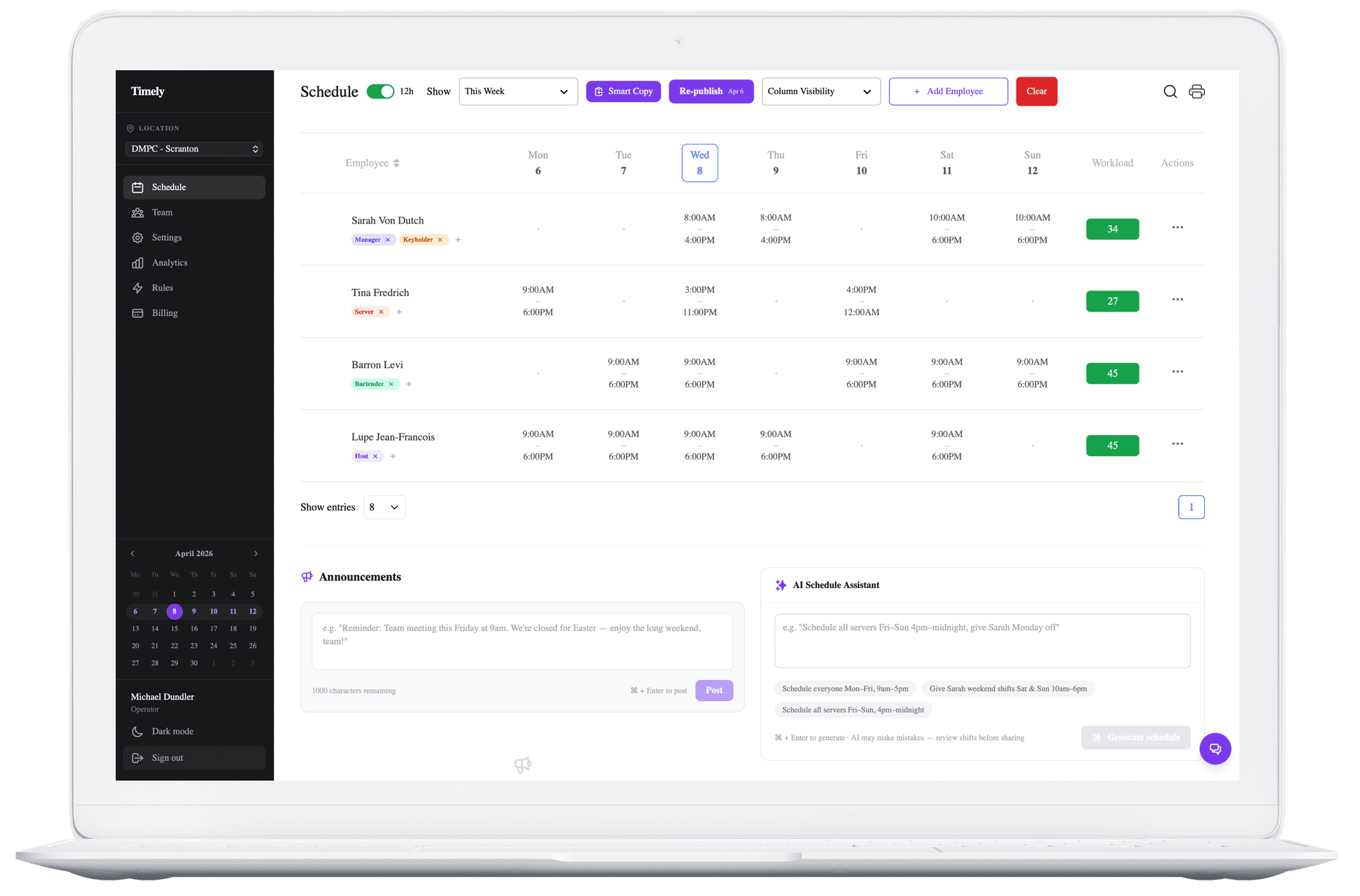 Timely dashboard preview