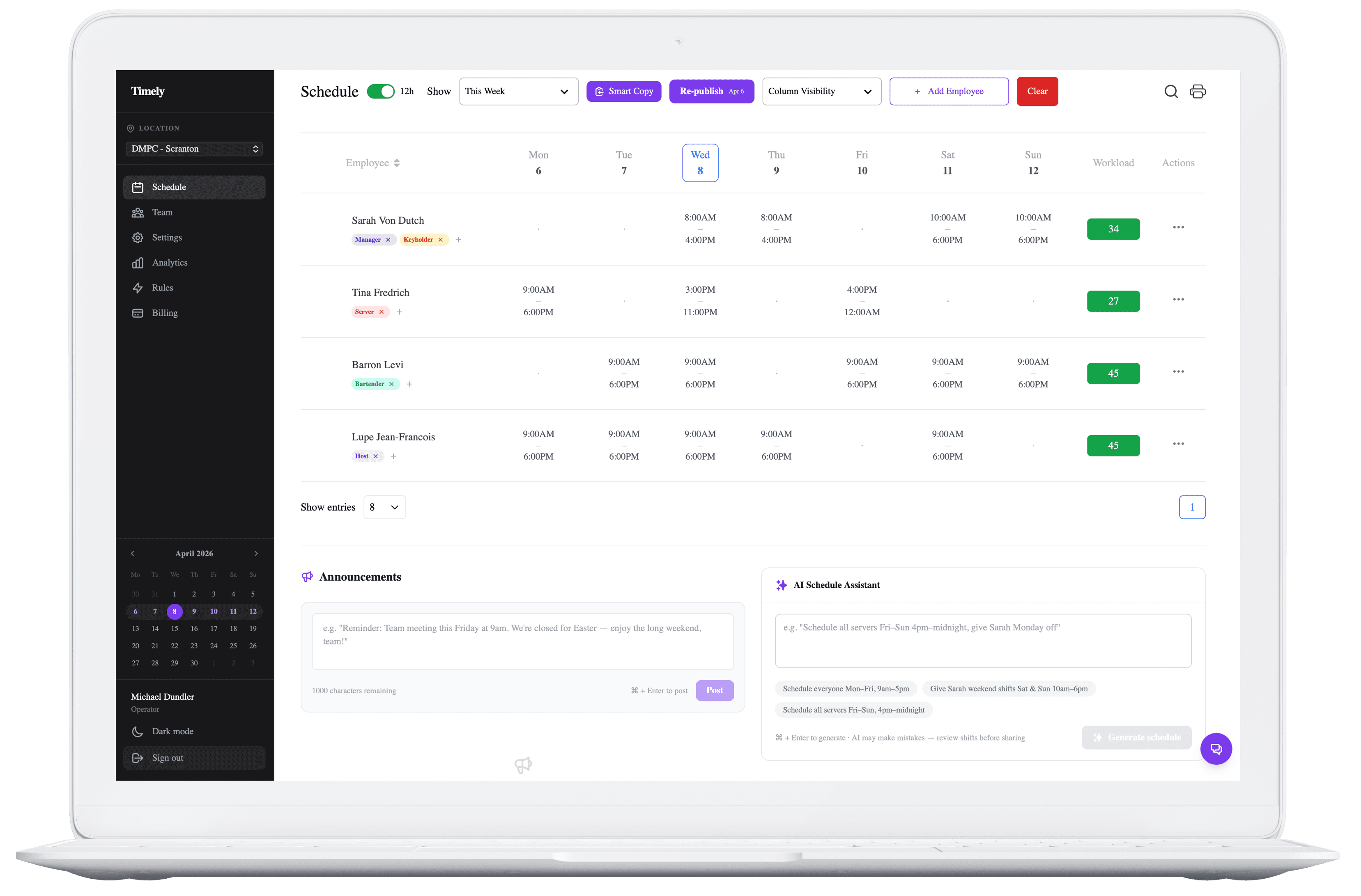Timely scheduling dashboard